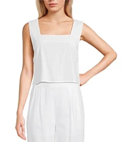 Blu Pepper Linen Blend Square Neck Cropped Coordinating Tank Top