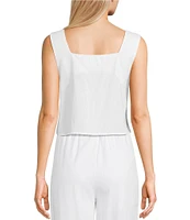 Blu Pepper Linen Blend Square Neck Cropped Coordinating Tank Top