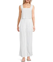 Blu Pepper Linen Blend Square Neck Cropped Coordinating Tank Top