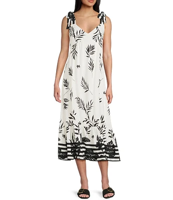 Blu Pepper Linen Blend Tie Strap V-Neck Button Front Dress