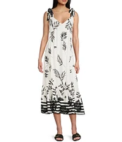 Blu Pepper Linen Blend Tie Strap V-Neck Button Front Dress