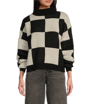 Blu Pepper Long Sleeve Checkered Pattern Sweater