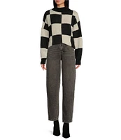 Blu Pepper Long Sleeve Checkered Pattern Sweater