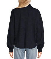 Blu Pepper Long Sleeve Collared Raw Edge Knit Top