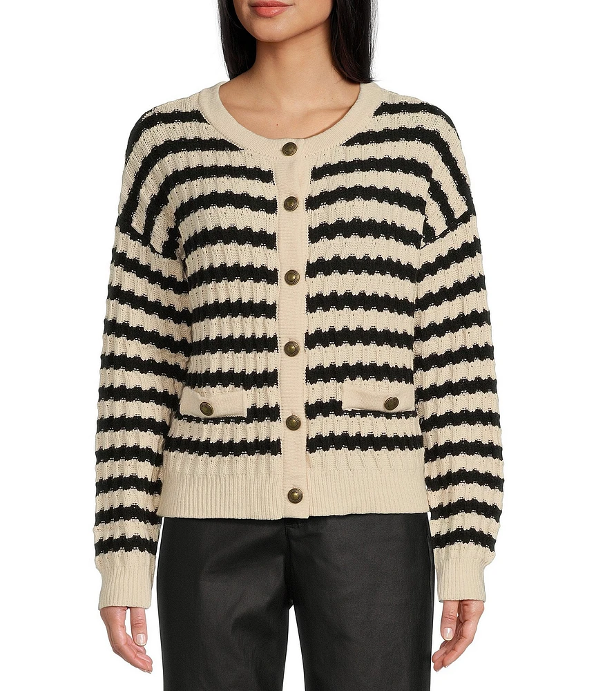 Blu Pepper Long Sleeve Stripe Knit Cardigan