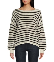 Blu Pepper Off-The-Shoulder Relaxed Stripe Knit Pullover Sweater