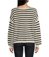 Blu Pepper Off-The-Shoulder Relaxed Stripe Knit Pullover Sweater