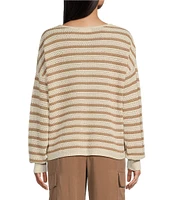 Blu Pepper Off-The-Shoulder Relaxed Stripe Knit Pullover Sweater