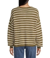 Blu Pepper Off-The-Shoulder Relaxed Stripe Knit Pullover Sweater