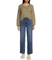 Blu Pepper Off-The-Shoulder Relaxed Stripe Knit Pullover Sweater