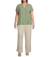 Blu Pepper Plus Short Sleeve Split V Neck Woven Blouse