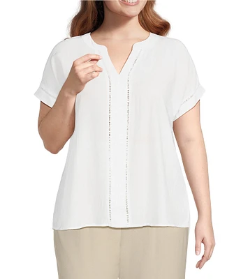 Blu Pepper Plus Short Sleeve Split V Neck Woven Blouse
