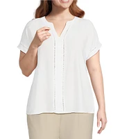 Blu Pepper Plus Short Sleeve Split V Neck Woven Blouse