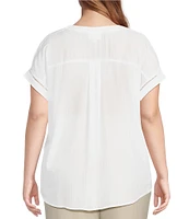 Blu Pepper Plus Short Sleeve Split V Neck Woven Blouse