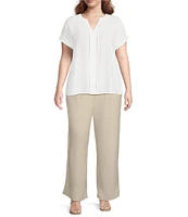 Blu Pepper Plus Short Sleeve Split V Neck Woven Blouse