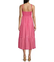 Blu Pepper Ruched Front Tie Strap Rosette Midi Dress