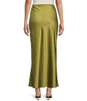 Blu Pepper Satin Slit Maxi Skirt