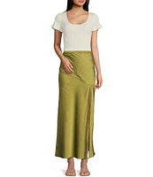 Blu Pepper Satin Slit Maxi Skirt