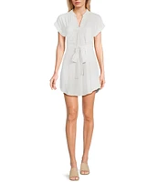 Blu Pepper Short Sleeve Button Back Belted Shirt Dress