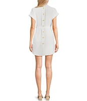 Blu Pepper Short Sleeve Button Back Belted Shirt Dress