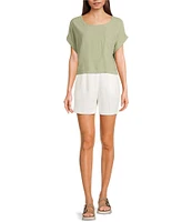 Blu Pepper Short Sleeve Linen Blend Coordinating Box Top