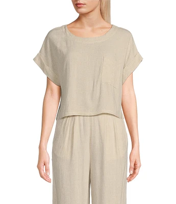 Blu Pepper Short Sleeve Linen Blend Coordinating Box Top