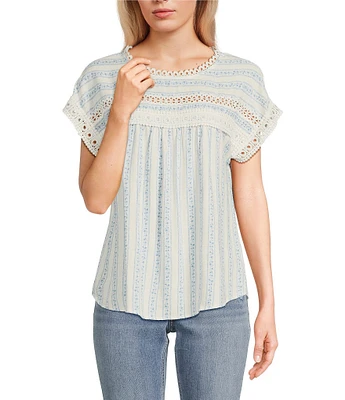 Blu Pepper Short Sleeve Multicolor Lace Trim Woven Top