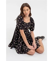 Blu Pepper Short Sleeve Pleated Mini Polka Dot Dress