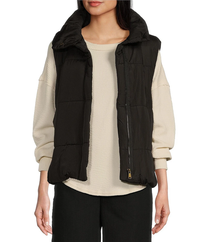 Blu Pepper Solid Zip Up Puffer Vest