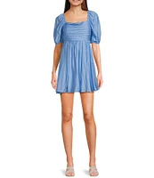 Blu Pepper Square Neck Short Puff Sleeve A-Line Dress