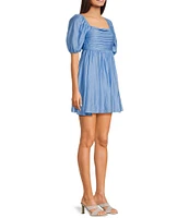 Blu Pepper Square Neck Short Puff Sleeve A-Line Dress