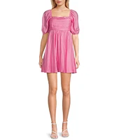 Blu Pepper Square Neck Short Puff Sleeve A-Line Dress