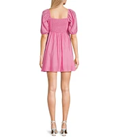 Blu Pepper Square Neck Short Puff Sleeve A-Line Dress