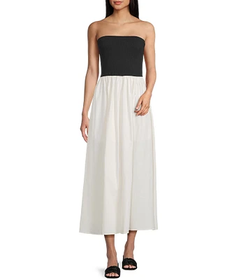 Blu Pepper Strapless Neck Mixed Media Midi Dress