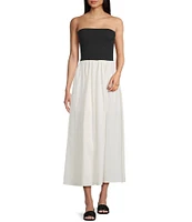Blu Pepper Strapless Neck Mixed Media Midi Dress