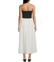Blu Pepper Strapless Neck Mixed Media Midi Dress