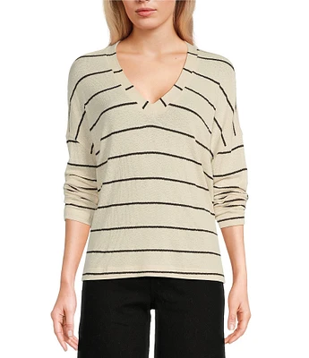 Blu Pepper Stripe V-Neck Drop Shoulder Long Sleeve Knit Top