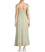 Blu Pepper Striped Square Neck Tie Shoulder Maxi Dress