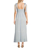 Blu Pepper Striped Square Neck Tie Shoulder Maxi Dress