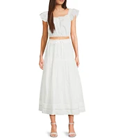 Blu Pepper Tie-Front Lace-Trimmed Midi Skirt