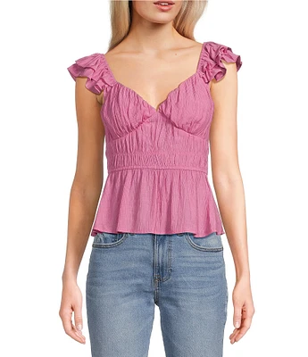 Blu Pepper V-Neck Flutter Short Sleeve Peplum Top