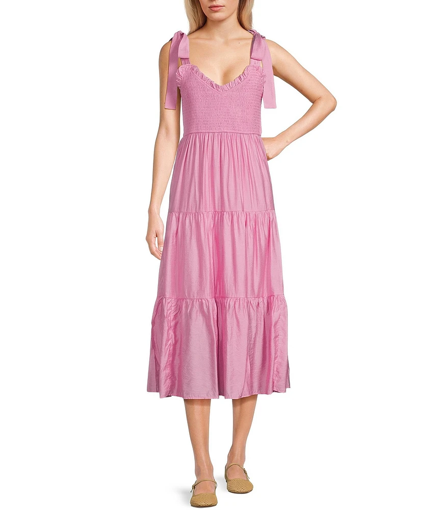 Blu Pepper V-Neck Tie Strap Midi Dress