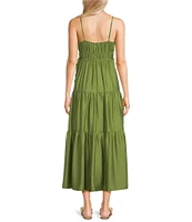 Blu Pepper Waist Tie Shirred Tiered Midi Dress