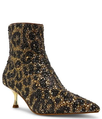 Blue by Betsey Johnson Ash Leopard Print Rhinestone Kitten Heel Booties