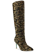 Blue by Betsey Johnson Brea Leopard Print Rhinestone Tall Boots