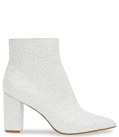 Blue by Betsey Johnson Cady Pearl Embellished Block Heel Booties