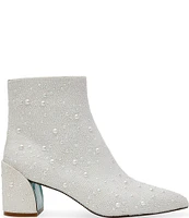 Blue by Betsey Johnson Corry Pearl Block Heel Booties