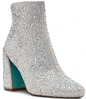 Blue by Betsey Johnson Hugo Rhinestone Block Heel Booties