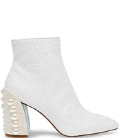 Blue by Betsey Johnson Kasey Pearl Embellished Block Heel Booties