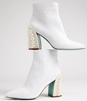 Blue by Betsey Johnson Kasey Pearl Embellished Block Heel Booties